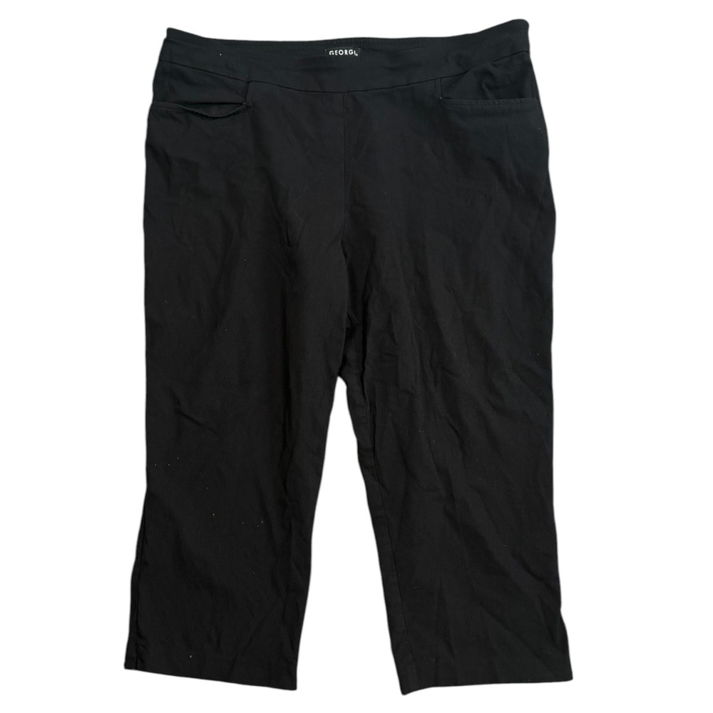 George Capri Pants Womens L 12-14 Black Rayon Blend Stretch Pull On Crop Pockets